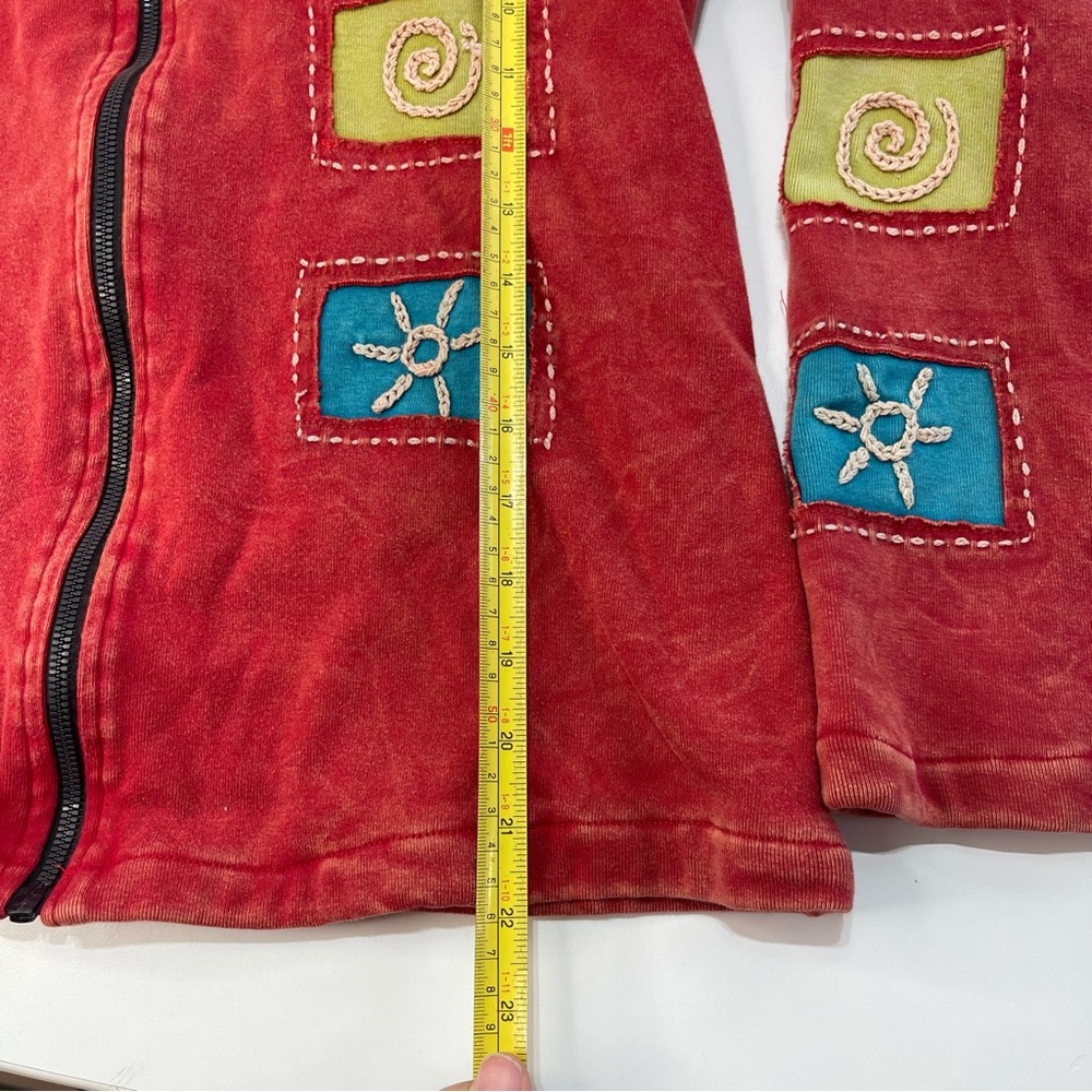 Boho Women Patchwork Peace Hippie Zip Up Red Hoodie Jacket Nepal LG Festival - Picture 2 of 7